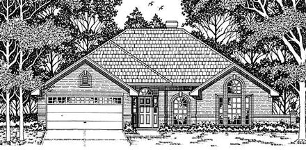 European One-Story Elevation of Plan 79107