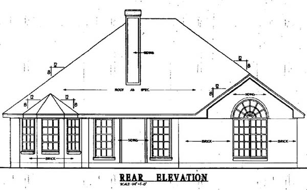 European One-Story Rear Elevation of Plan 79107