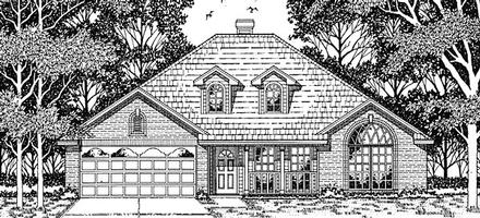 European One-Story Elevation of Plan 79112