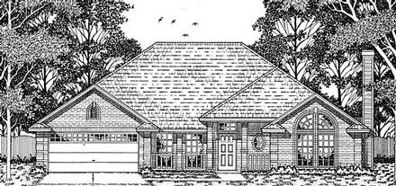 European One-Story Elevation of Plan 79124
