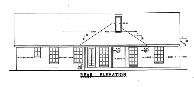 One-Story Traditional Rear Elevation of Plan 79128