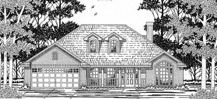 European One-Story Elevation of Plan 79145