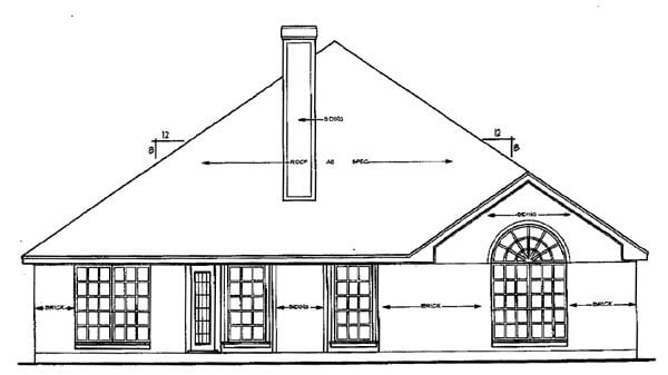 European One-Story Rear Elevation of Plan 79147