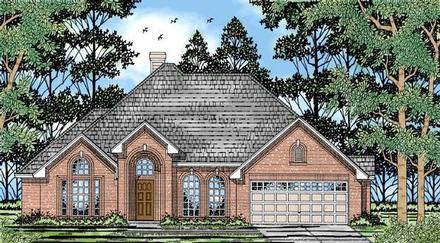 European One-Story Elevation of Plan 79155