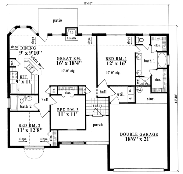 One-Story Ranch Level One of Plan 79174