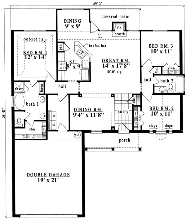 One-Story Ranch Traditional Level One of Plan 79175