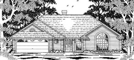 European One-Story Elevation of Plan 79180