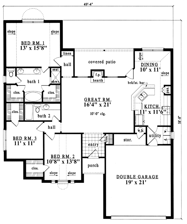 European One-Story Level One of Plan 79185