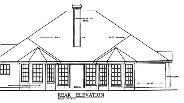 European One-Story Rear Elevation of Plan 79189