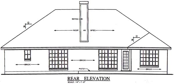 European One-Story Rear Elevation of Plan 79191