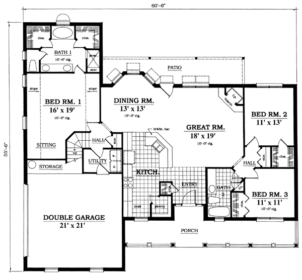 Country One-Story Level One of Plan 79196