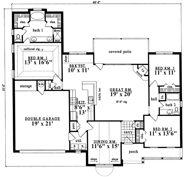 Country European One-Story Level One of Plan 79200