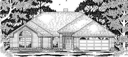European One-Story Elevation of Plan 79201