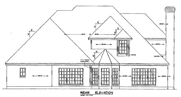 European Tudor Victorian Rear Elevation of Plan 79223