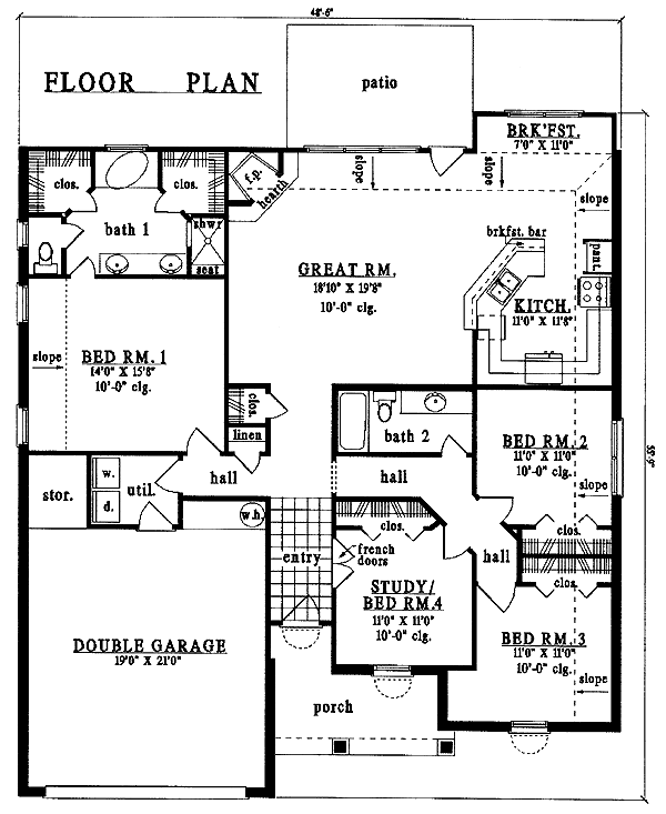 Colonial European One-Story Level One of Plan 79236