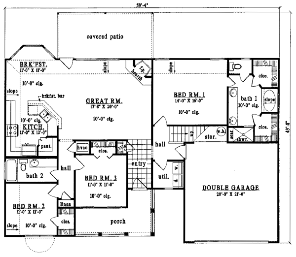 Country One-Story Level One of Plan 79251