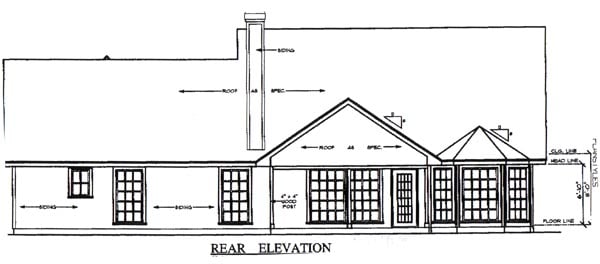 Country One-Story Rear Elevation of Plan 79254