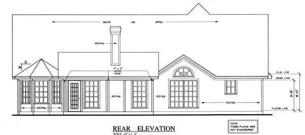 Country One-Story Rear Elevation of Plan 79294