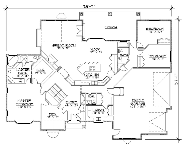 Plan 79839 | Traditional Style with 5 Bed, 4 Bath, 3 Car Garage