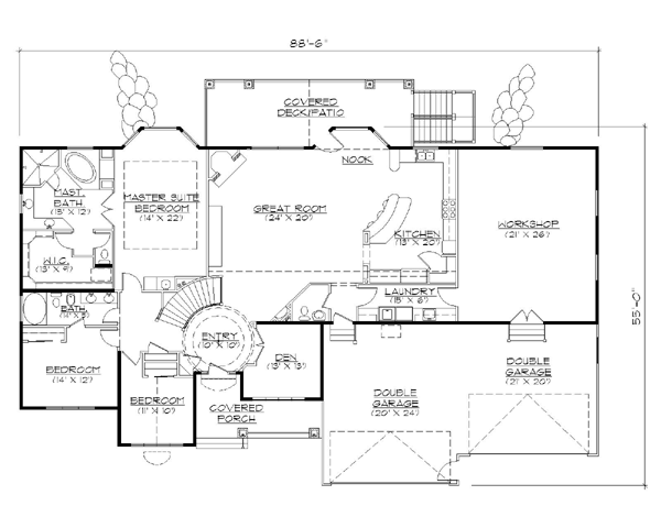 Plan 79866 | Traditional House with 5 Bed, 4 Bath, 3 Car