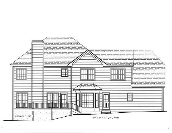 European Plan with 2514 Sq. Ft., 3 Bedrooms, 4 Bathrooms, 2 Car Garage Rear Elevation