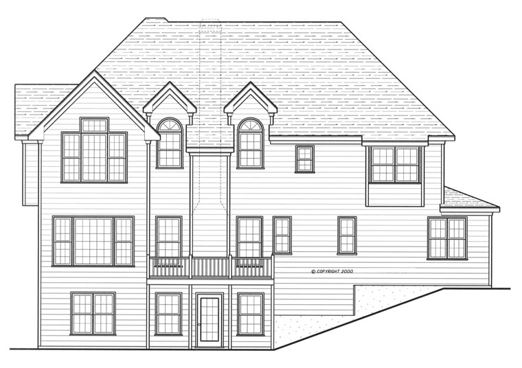 Colonial Plan with 2826 Sq. Ft., 5 Bedrooms, 3 Bathrooms, 2 Car Garage Rear Elevation