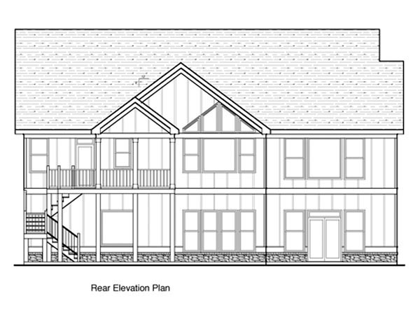 Craftsman Plan with 3231 Sq. Ft., 4 Bedrooms, 3 Bathrooms, 2 Car Garage Rear Elevation