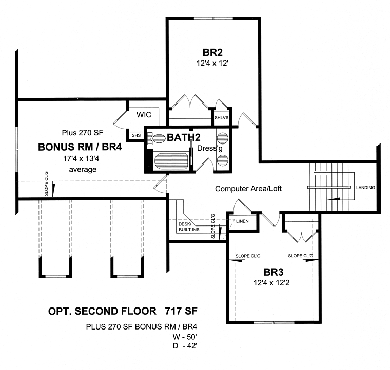 Cottage Craftsman Alternate Level Two of Plan 80306