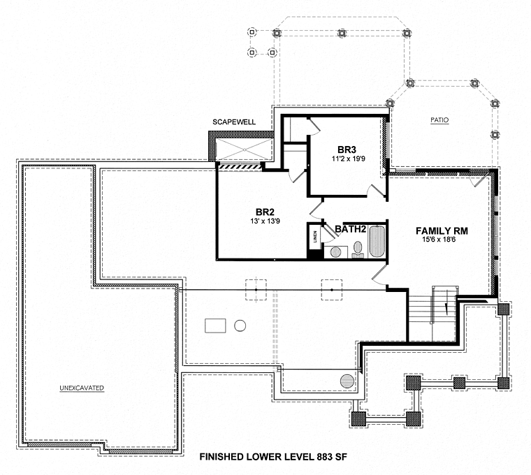 Country Ranch Traditional Lower Level of Plan 80308