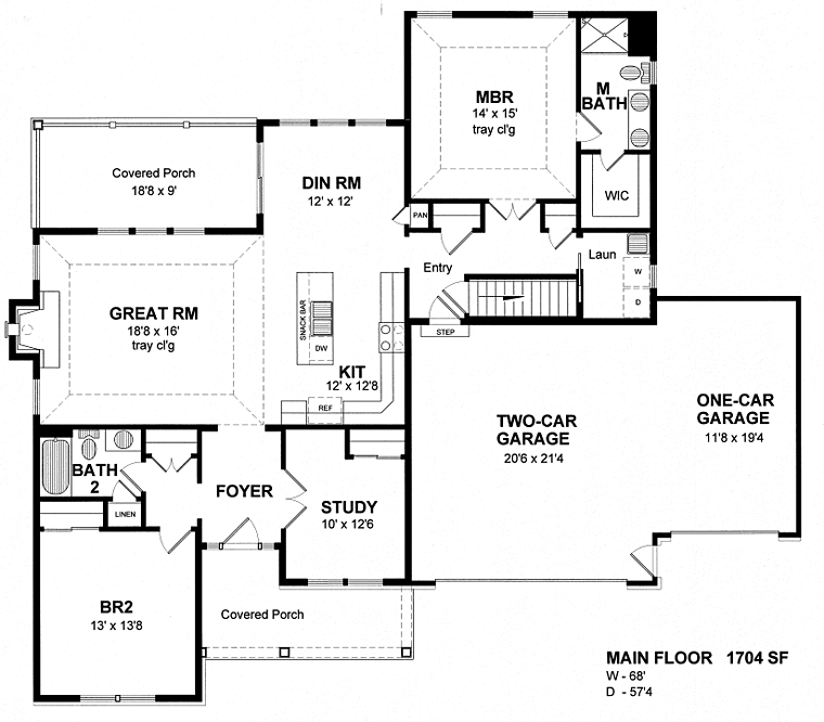 Cottage Craftsman Ranch Level One of Plan 80313
