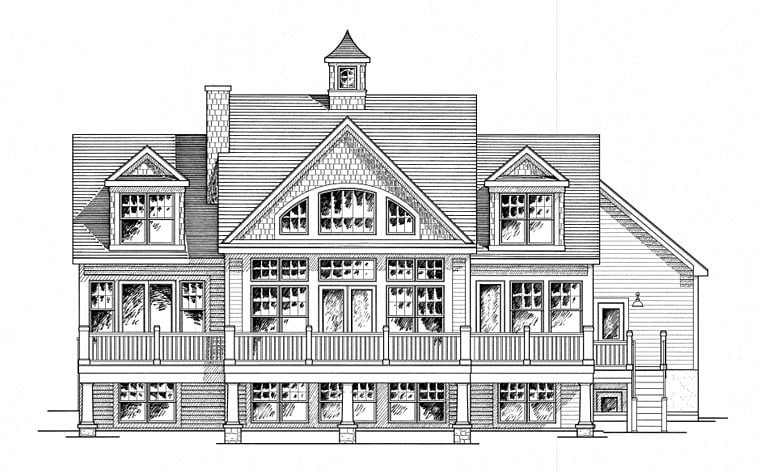 Cape Cod Cottage Craftsman Rear Elevation of Plan 80314