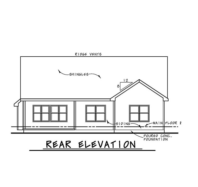 Cottage Craftsman Southern Traditional Rear Elevation of Plan 80405