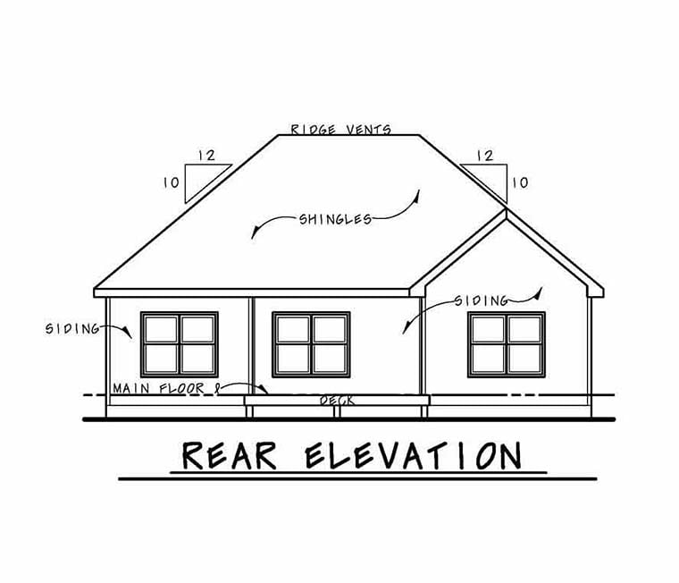 Cottage Country Craftsman Ranch Traditional Rear Elevation of Plan 80406