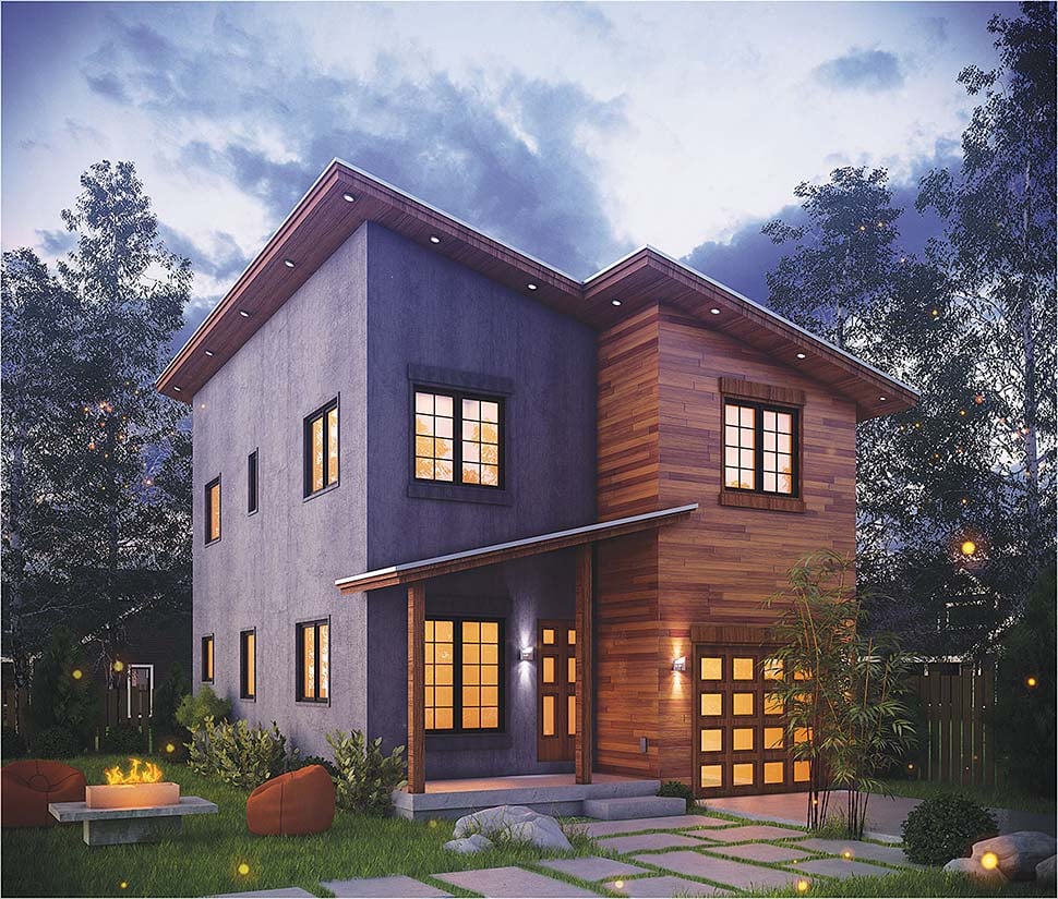 Contemporary, Modern Plan with 1406 Sq. Ft., 3 Bedrooms, 3 Bathrooms, 1 Car Garage Elevation