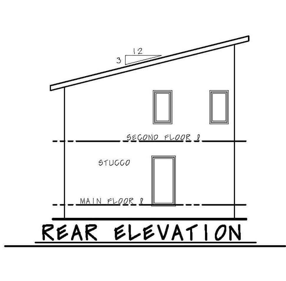 Contemporary, Modern Plan with 1406 Sq. Ft., 3 Bedrooms, 3 Bathrooms, 1 Car Garage Rear Elevation