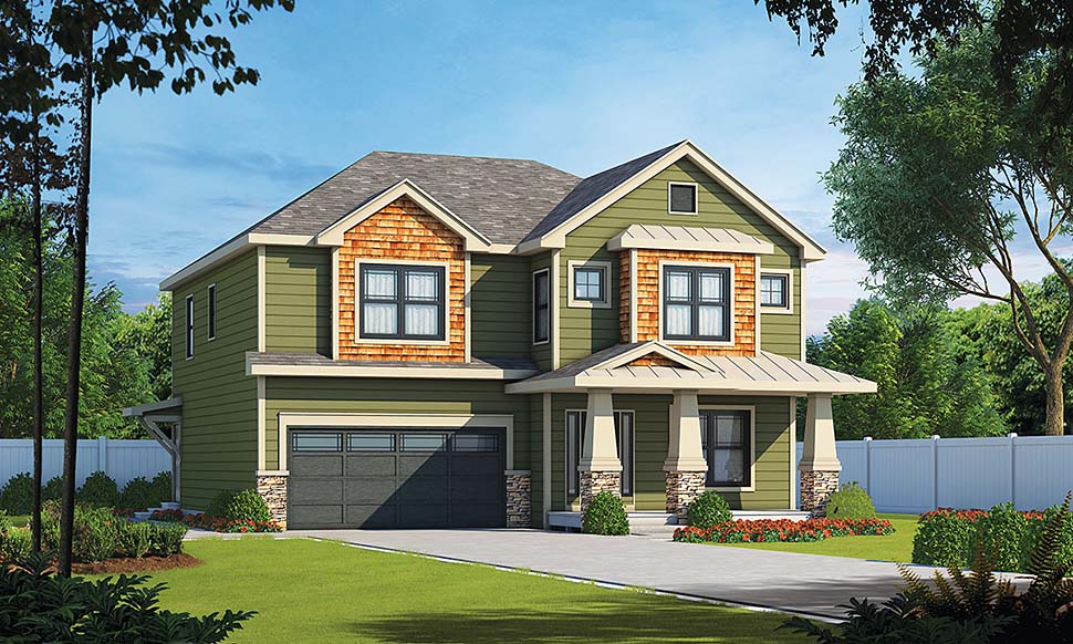 Cottage, Country, Craftsman, Traditional Plan with 2506 Sq. Ft., 4 Bedrooms, 4 Bathrooms, 2 Car Garage Elevation