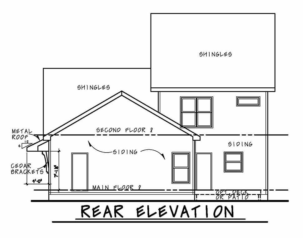 Country Craftsman Traditional Rear Elevation of Plan 80431