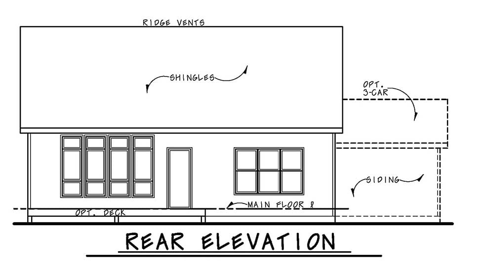 Craftsman Traditional Rear Elevation of Plan 80443