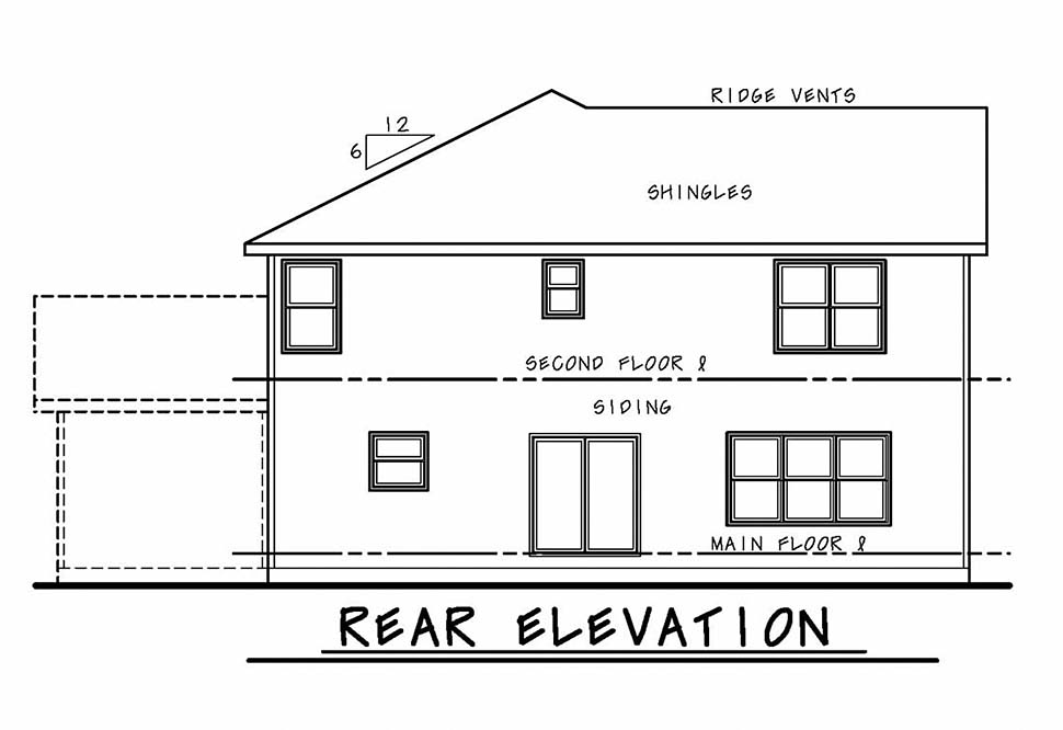 Craftsman Rear Elevation of Plan 80463