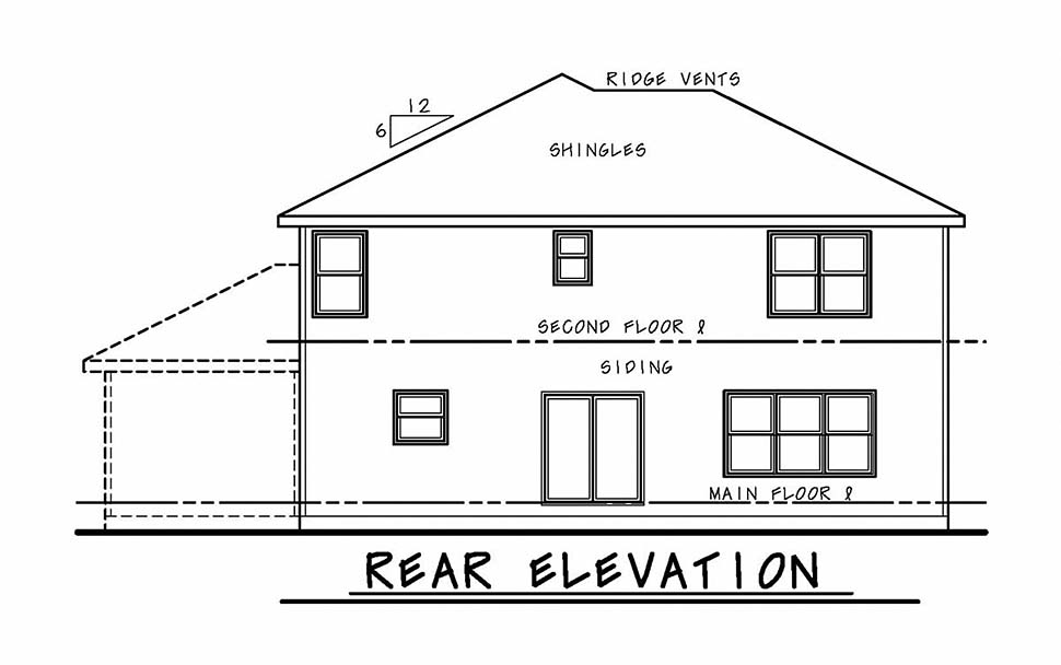 Craftsman Rear Elevation of Plan 80464