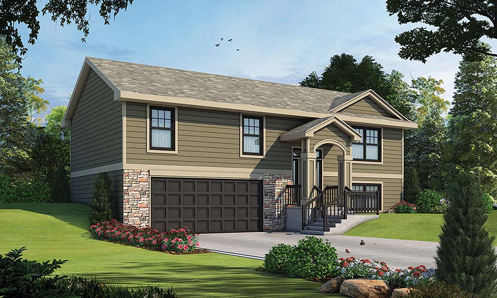 Traditional Plan with 1150 Sq. Ft., 3 Bedrooms, 2 Bathrooms, 2 Car Garage Elevation