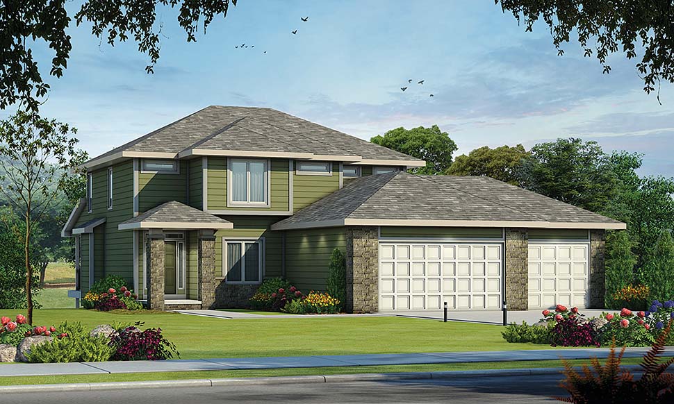 Traditional Plan with 3296 Sq. Ft., 5 Bedrooms, 4 Bathrooms, 3 Car Garage Elevation