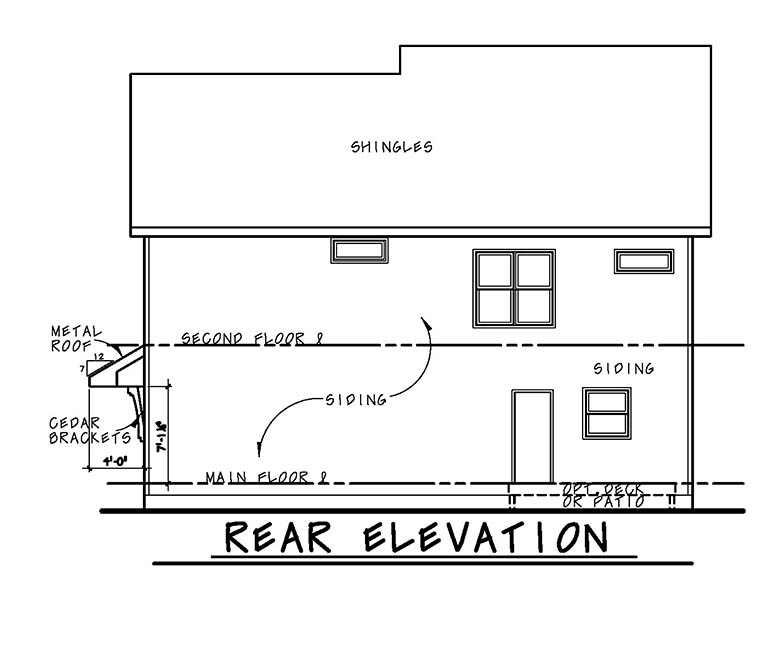 Traditional Rear Elevation of Plan 80471