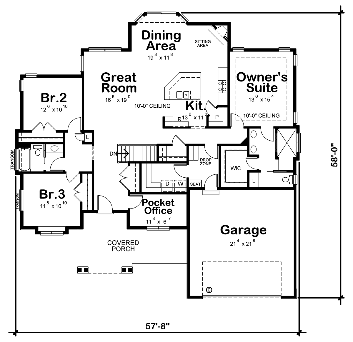 Farmhouse Level One of Plan 80485