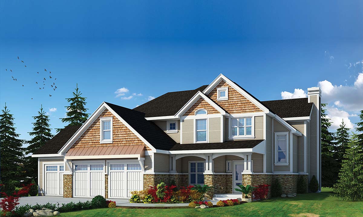 Craftsman, Traditional Plan with 2815 Sq. Ft., 3 Bedrooms, 3 Bathrooms, 3 Car Garage Elevation