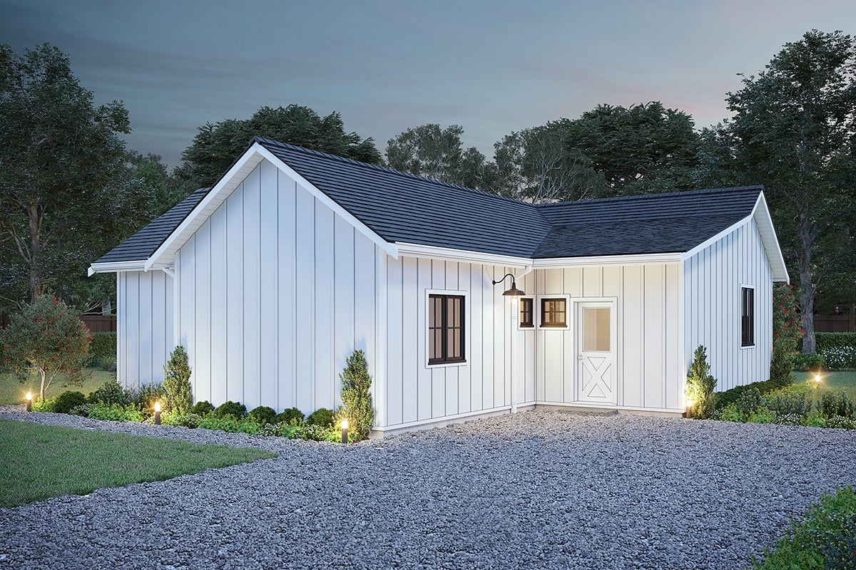 Farmhouse Plan with 1043 Sq. Ft., 2 Bedrooms, 1 Bathrooms Rear Elevation
