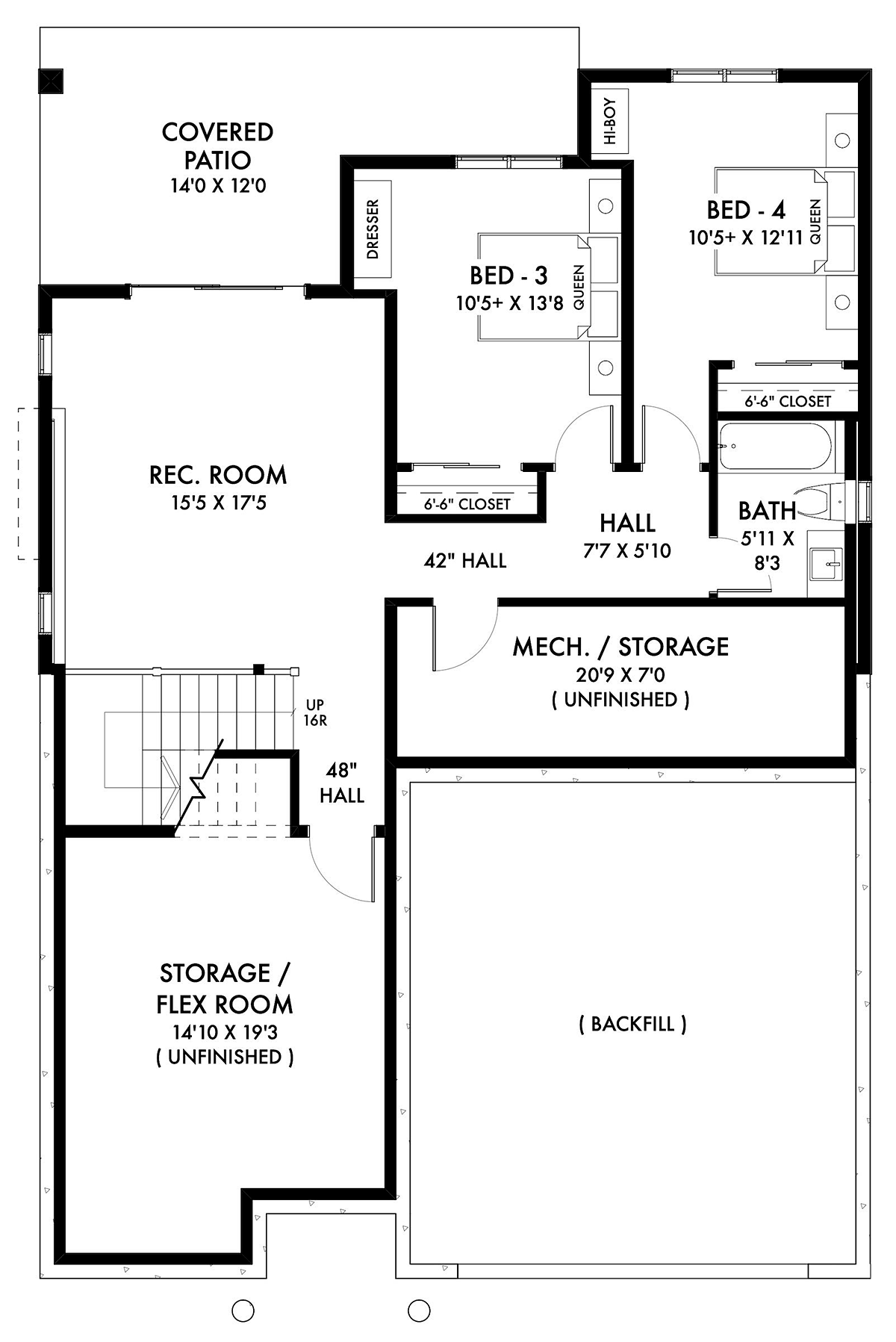 Ranch Lower Level of Plan 80505
