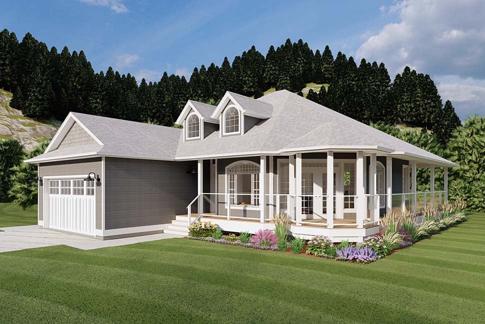 Country, Traditional Plan with 1598 Sq. Ft., 3 Bedrooms, 2 Bathrooms, 2 Car Garage Picture 4