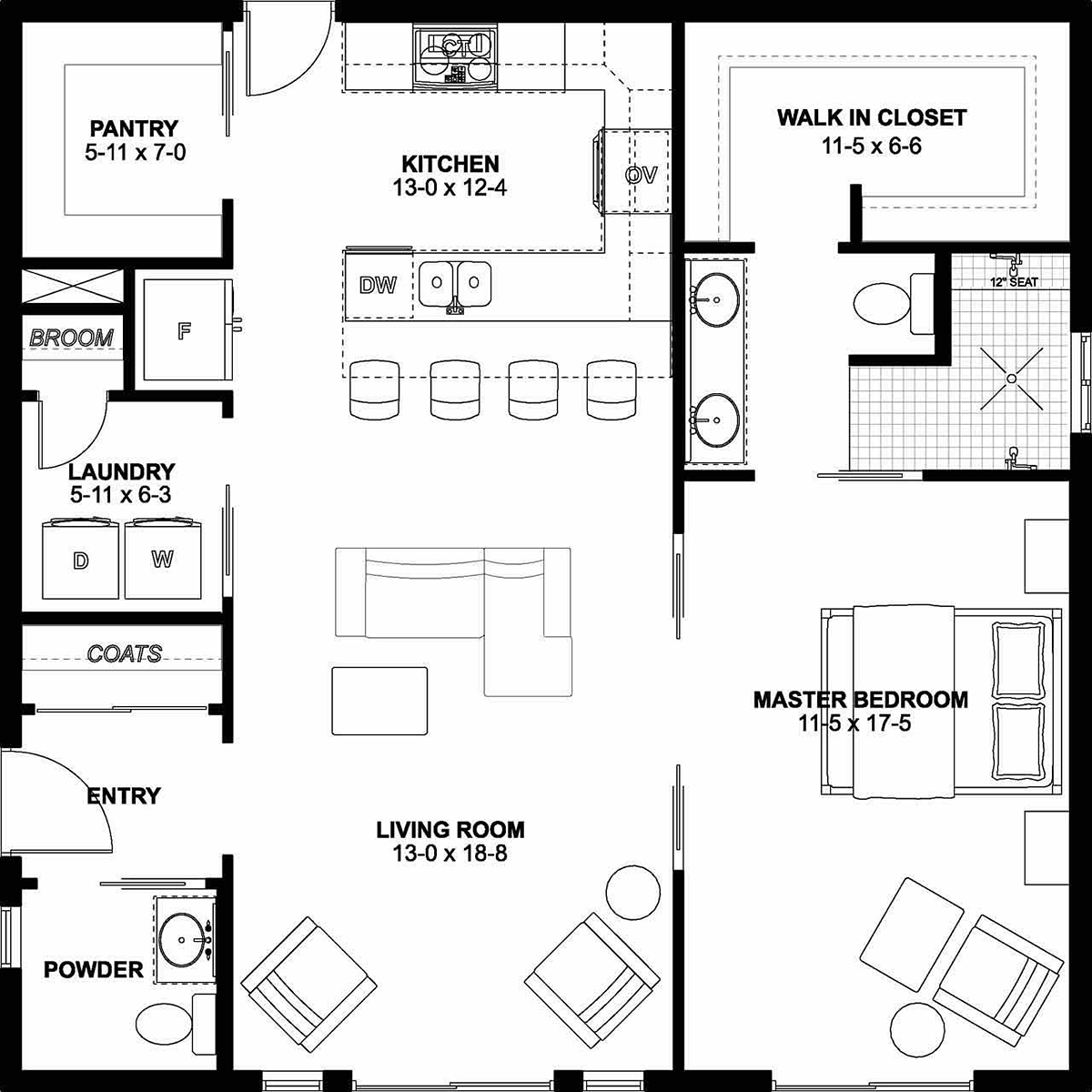 Bungalow, Cabin, Cape Cod, Contemporary, Cottage, Farmhouse, Ranch House Plan 80508 with 1 Beds, 2 Baths Alternate Level One