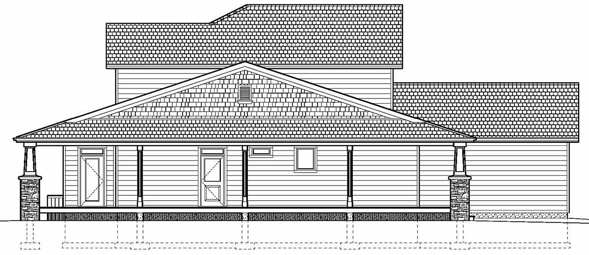 Country Craftsman Traditional Rear Elevation of Plan 80510